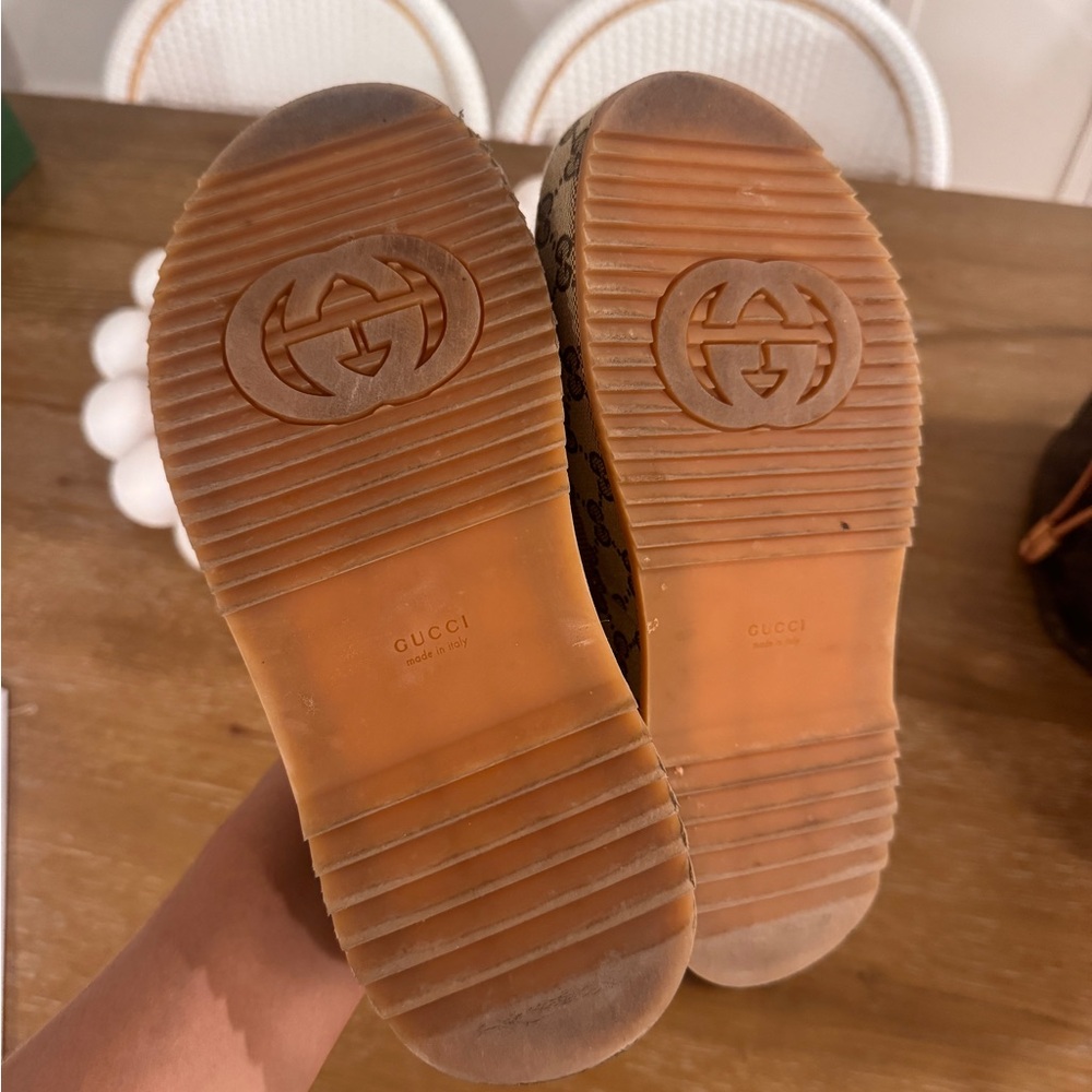 Gucci Beige and Brown Monogram Slides - Picture 3 of 6